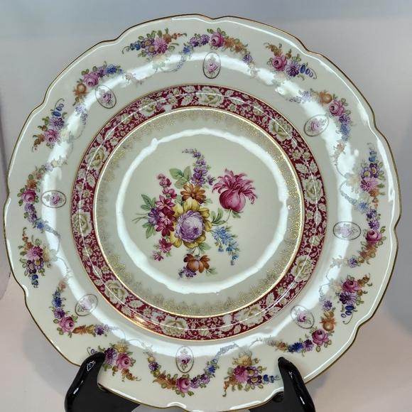 Antique Dresden Dinner Plate Dresden Bavaria Schumann Crown Wildflowers red - Picture 4 of 12